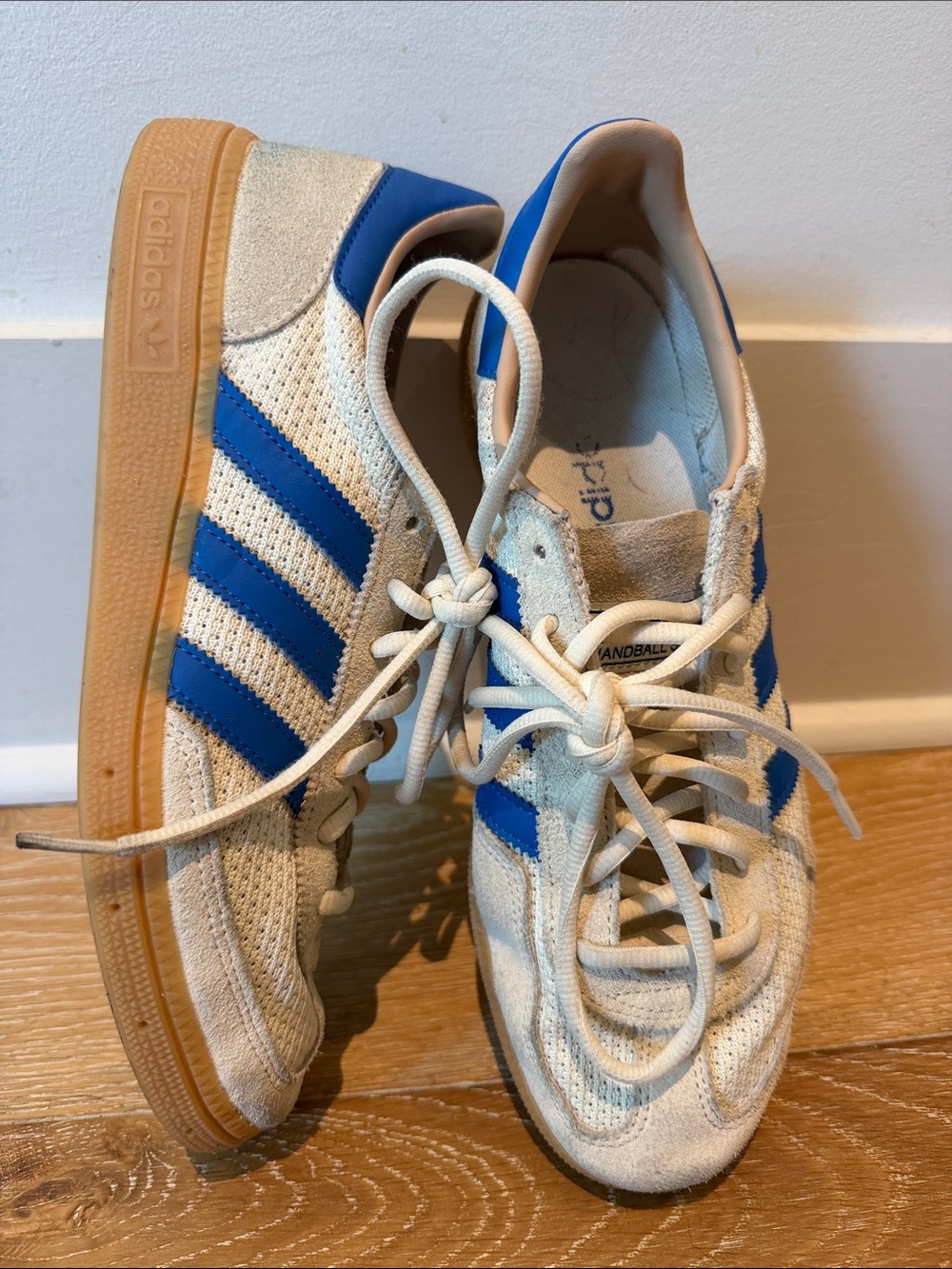 adidas womens Cream & Blue Handball Court Sneakers